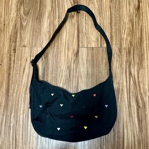 Embroidered Hearts Medium Crescent Baggu